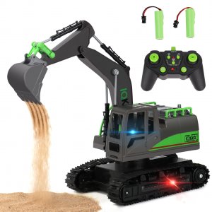 IQKidz Remote Control Excavator Toys for Boys 4-7 Yrs Old - Best Birthday for Kids 3 5 8 9 10+, Metal Shovel Construction Vehicles with Light Sound, 2.4G Rechargeable RC Tracked Digger