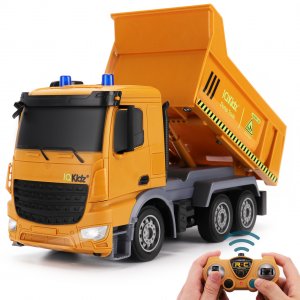 IQKidz Remote Control Dump Truck Toys - RC Construction Vehicles with Blue Warning Lights, Trucks Toy for Boys Girls 3 4 5-7 8 9 10 Year Old and Up, Best Birthday Gift Ideas for Kids Age 5-10