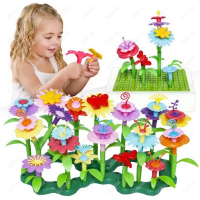 IQKidz 3-6 Years Old Toddler Toys - Flower Garden Building Toy and Insect Pegs, Great Gifts for Preschool-Kindergarten Age Girls and Educational Activity, STEM, Stacking, Pretend Play Set (153pcs)