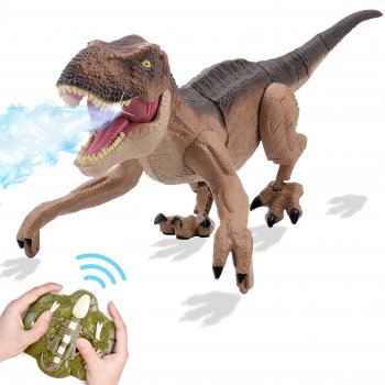 IQKidz Remote Control Dinosaur Robot Toys-RC Realistic Walking Tyrannosaurus Rex Gifts for Kids Ages 3-5 6 7 8 and Up, Electronic Toy with Light Roaring Spray and Touch Sensing for Boys & Girls