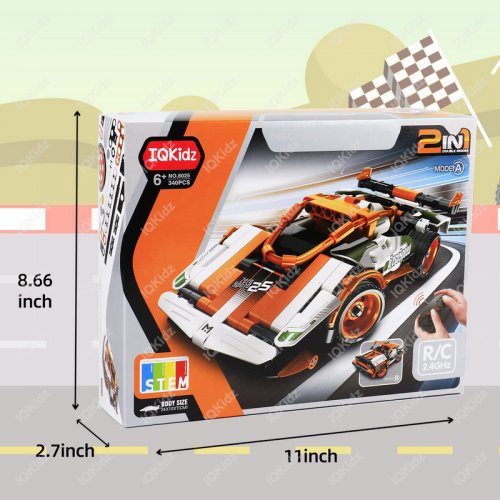 IQKidz 2-in-1 STEM Remote Control Building Kit-Race Car/Convertible, 2.4Ghz RC Racer Toy Set Gift for Boys & Girls Age 6, 7, 8-12 Year Old, Fun Engineering Learning Science of Construction Play