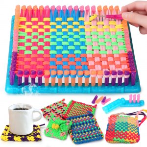 IQKidz Weaving Loom Kit for Kids and Adults - Potholder Weave Looming Toys, Gift for Girls Ages 6 7 8 9 10 11 12 13 Years Old and Above, Square Buildable Loom Knitting Activity, 224 Craft Loops