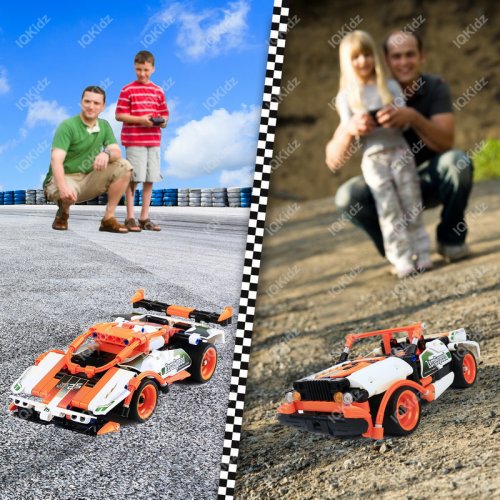 IQKidz 2-in-1 STEM Remote Control Building Kit-Race Car/Convertible, 2.4Ghz RC Racer Toy Set Gift for Boys & Girls Age 6, 7, 8-12 Year Old, Fun Engineering Learning Science of Construction Play